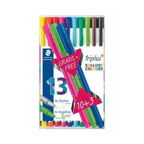 Tűfilc készlet, 0,3 mm, STAEDTLER "Triplus 334", 10+3 különböző szín