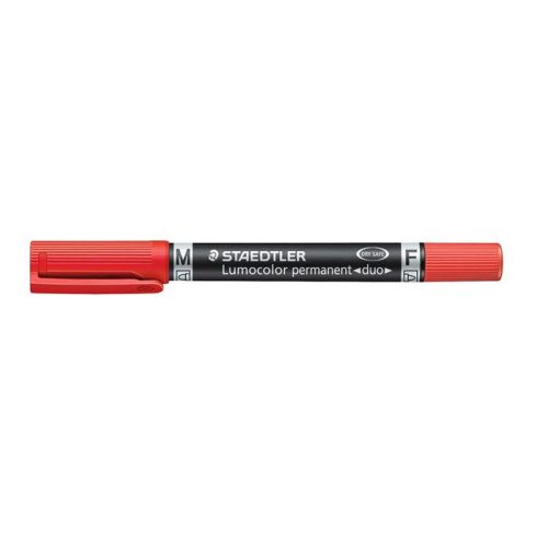 Alkoholos marker, 0,6/1,5 mm, kúpos, kétvégű, STAEDTLER "Lumocolor® duo 348", piros