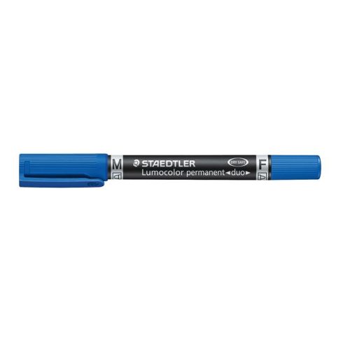 Alkoholos marker, 0,6/1,5 mm, kúpos, kétvégű, STAEDTLER "Lumocolor® duo 348", kék