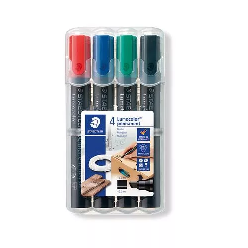 Alkoholos marker készlet, 2-5 mm, vágott, STAEDTLER "Lumocolor® 350", 4 különböző szín