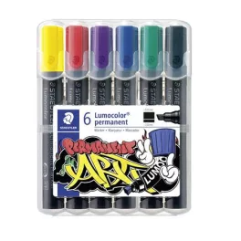  Alkoholos marker készlet, 2-5 mm, vágott, STAEDTLER "Lumocolor® 350", 6 különböző szín