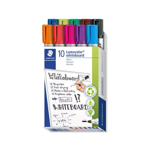 Táblamarker készlet, 2 mm, kúpos, STAEDTLER "Lumocolor® 351", 10 különböző szín