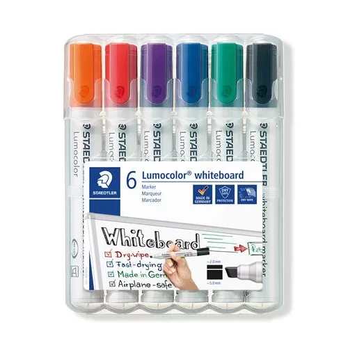 Táblamarker készlet, 2-5 mm, vágott, STAEDTLER "Lumocolor® 351 B", 6 különböző szín
