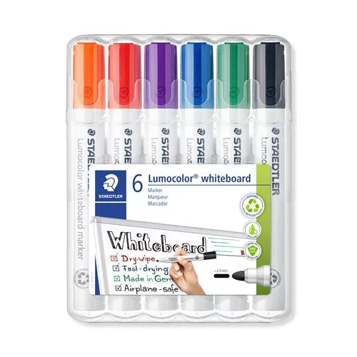 Táblamarker készlet, 2 mm, kúpos, STAEDTLER "Lumocolor® 351", 6 különböző szín