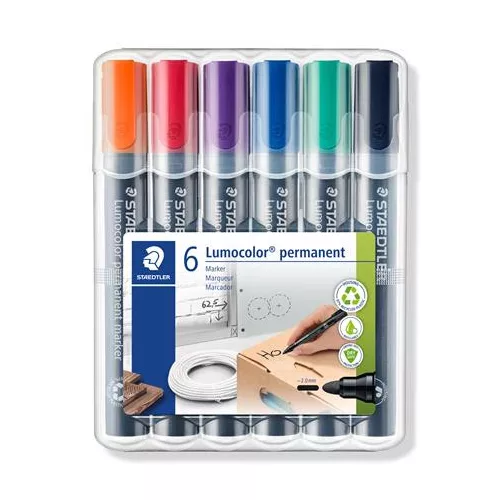 Alkoholos marker készlet, 2 mm, kúpos, STAEDTLER "Lumocolor® 352", 6 különböző szín