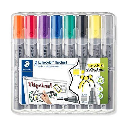 Flipchart marker vegyes készlet, 2/2-5 mm, STAEDTLER "Lumocolor® 356", 8 különböző szín