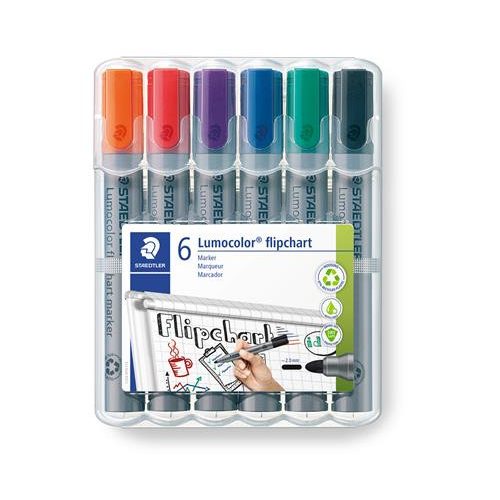 Flipchart marker készlet, 2 mm, kúpos, STAEDTLER "Lumocolor 356", 6 különböző szín