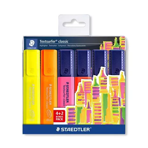 Szövegkiemelő készlet, 1-5 mm, STAEDTLER "Textsurfer® Classic 364", 4+2 szín