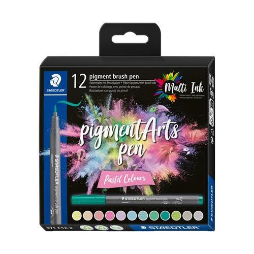 Ecsetirón készlet, STAEDTLER "Pigment brush 371", 12 különböző pasztell szín