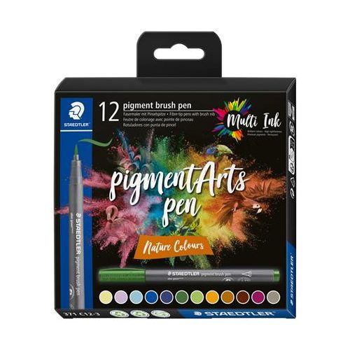 Ecsetirón készlet, STAEDTLER "Pigment brush 371", 12 különböző természeti szín