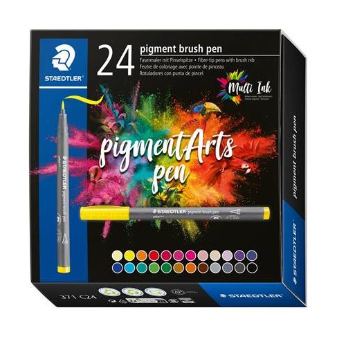Ecsetirón készlet, STAEDTLER "Pigment brush 371", 24 különböző szín