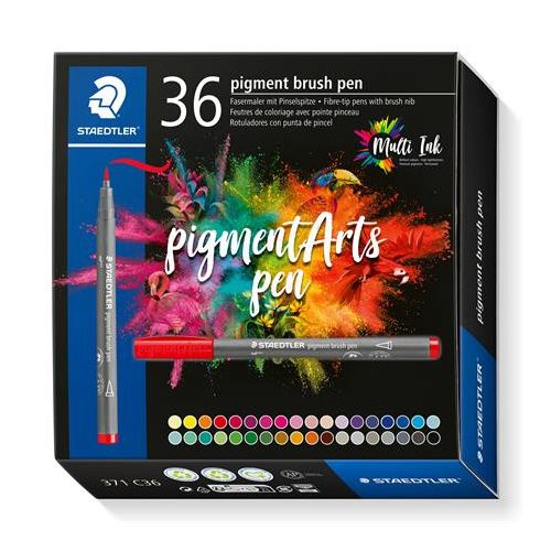 Ecsetirón készlet, STAEDTLER "Pigment brush 371", 36 különböző szín