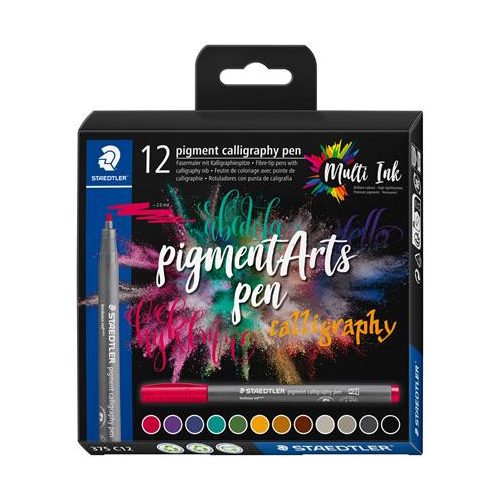 Kalligrafikus rostirón készlet, 2 mm, STAEDTLER "Pigment 375", 12 különböző szín