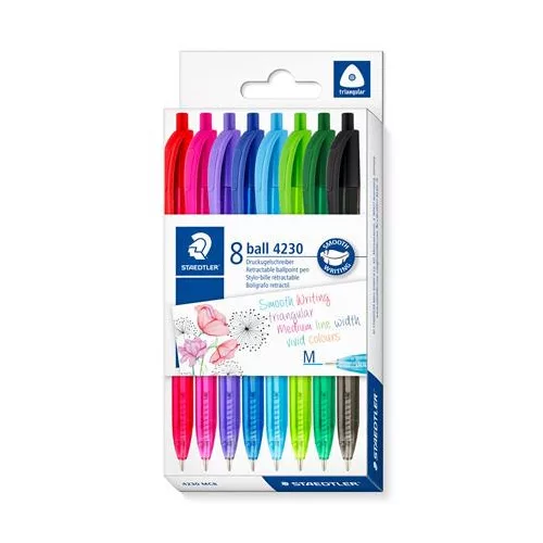 Golyóstoll, 0,5 mm, nyomógombos, STAEDTLER® "4230 M", 8 különböző szín