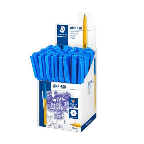 Golyóstoll, 0,3 mm, kupakos, STAEDTLER "Stick 430 F", kék