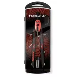 Körző készlet, precíziós, 3 darabos, STAEDTLER "Norix® 555", piros