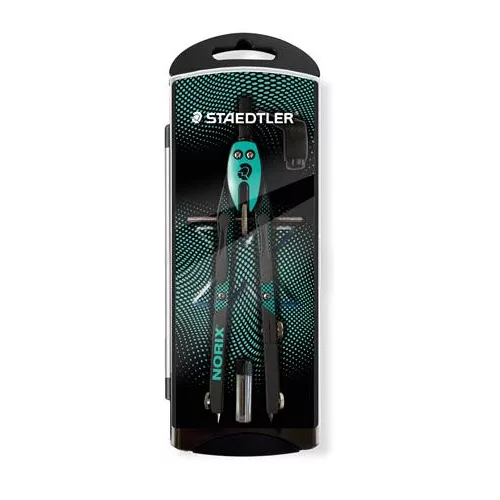 Körző készlet, precíziós, 3 darabos, STAEDTLER "Norix® 555", zöld