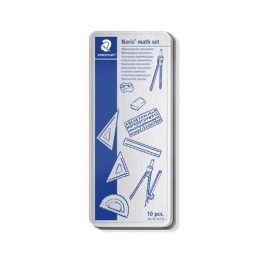   Matematikai készlet, fém dobozban, 10 darabos, vonalzóval, körzővel és kiegészítőkkel, STAEDTLER® "557 10"
