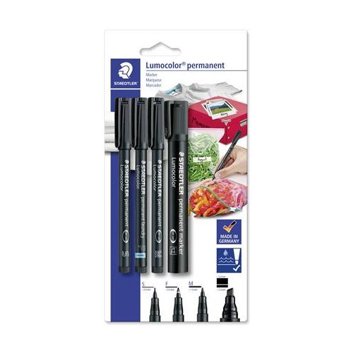 Alkoholos marker készlet, vegyes, STAEDTLER "Lumocolor® 60" 4 különböző vonalvastagság, fekete