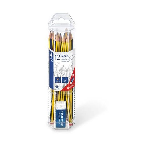 Grafitceruza készlet, ajándék radírral, HB, hatszögletű, STAEDTLER "Noris 120"