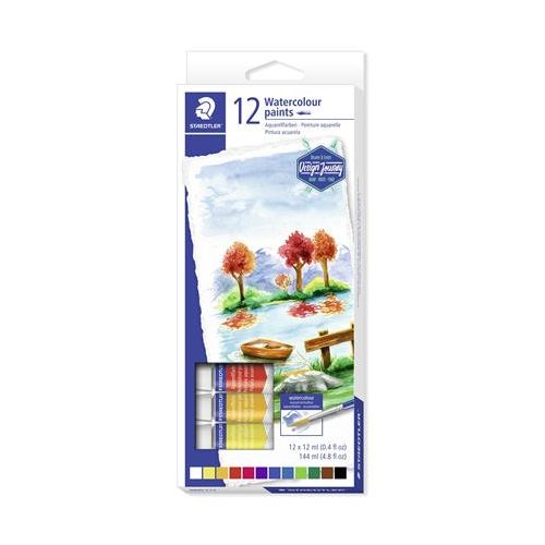 Akvarell festék, tubusos, STAEDTLER "8880", 12 különböző szín