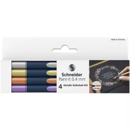   Metálfényű rollertoll készlet, 0,4 mm, SCHNEIDER "Paint-It 050" 4 különböző szín