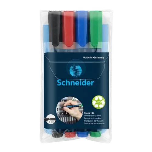 Alkoholos marker készlet, 1-3 mm, kúpos, SCHNEIDER "Maxx 130", 4 különböző szín