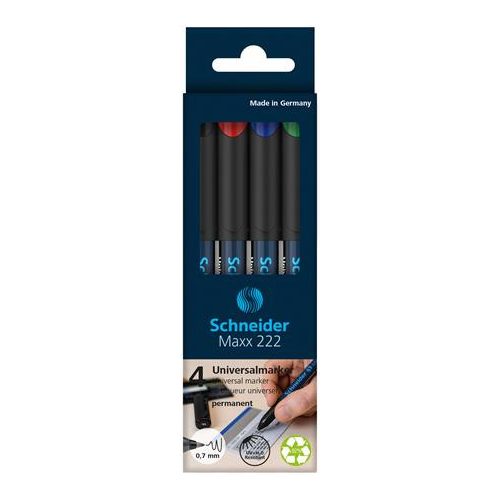 Alkoholos marker készlet, OHP, 0,7 mm, SCHNEIDER "Maxx 222 F", 4 különböző szín