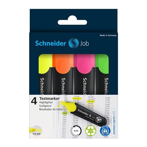 Szövegkiemelő készlet, 1-5 mm, SCHNEIDER "Job 150", 4 különböző szín