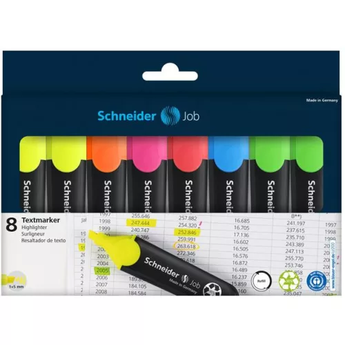 Szövegkiemelő készlet, 1-5 mm, SCHNEIDER "Job 150", 6+2 szín