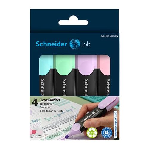 Szövegkiemelő készlet, 1-5 mm, SCHNEIDER "Job Pastel", 4 különböző pasztell szín