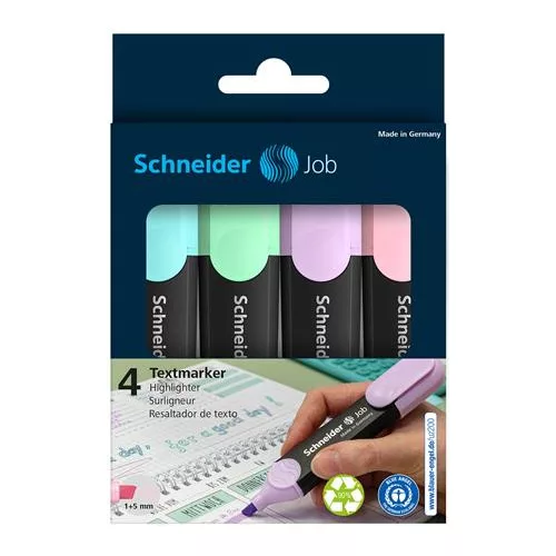 Szövegkiemelő készlet, 1-5 mm, SCHNEIDER "Job Pastel", 4 különböző pasztell szín