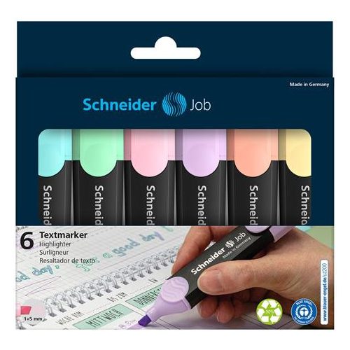 Szövegkiemelő készlet, 1-5 mm, SCHNEIDER "Job Pastel", 6 különböző pasztell szín