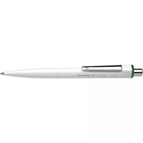 Golyóstoll, 0,5 mm, nyomógombos, SCHNEIDER "K3 Biosafe", zöld