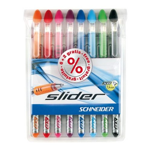 Golyóstoll készlet, 0,7 mm, kupakos, SCHNEIDER "Slider Basic XB", vegyes színek