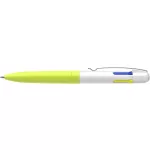 Golyóstoll, 0,5 mm, nyomógombos, négyszínű, SCHNEIDER "Take 4 Neon", sárga-fehér