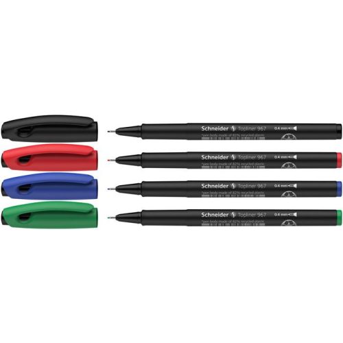 Tűfilc készlet, 0,4 mm, SCHNEIDER "Topliner 967", 4 különböző szín