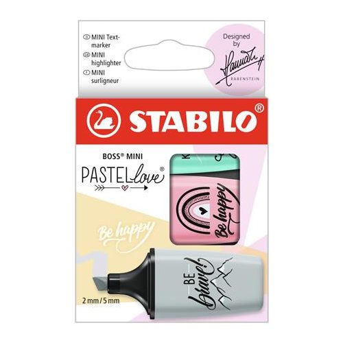 Szövegkiemelő készlet, STABILO, "Boss Mini Pastellove", 3 különböző szín
