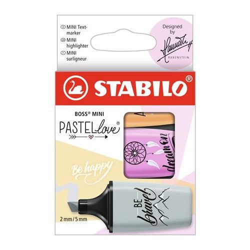 Szövegkiemelő készlet, STABILO, "Boss Mini Pastellove", 3 különböző szín