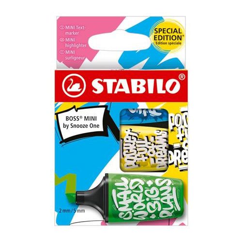 Szövegkiemelő készlet, 2-5 mm, STABILO, "Boss Mini Snooze One", 3 különböző szín