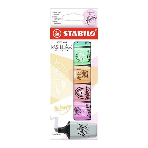 Szövegkiemelő készlet, STABILO, "Boss Mini Pastellove", 6 különböző szín