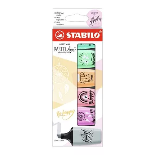 Szövegkiemelő készlet, STABILO, "Boss Mini Pastellove", 6 különböző szín