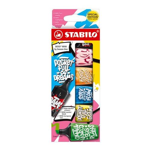 Szövegkiemelő, készlet, 2-5 mm, STABILO, "Boss Mini Snooze One", 6 különböző szín