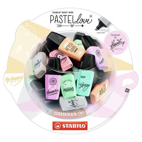 Szövegkiemelő, display, STABILO "Boss Mini Pastellove Bonbon Glass", 50 db-os