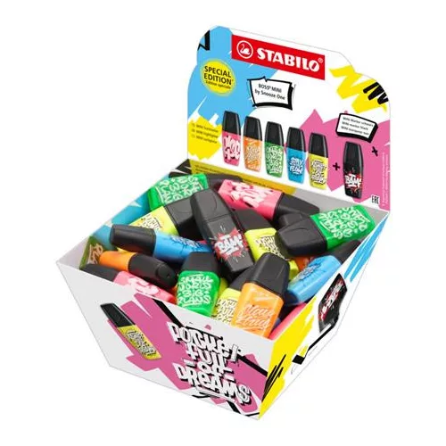 Szövegkiemelő, display, 2-5 mm STABILO "Boss Mini Snooze One", 50 db-os