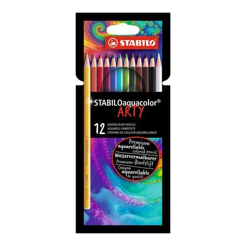Akvarell ceruza készlet, STABILO "Aquacolor ARTY", 12 különböző szín