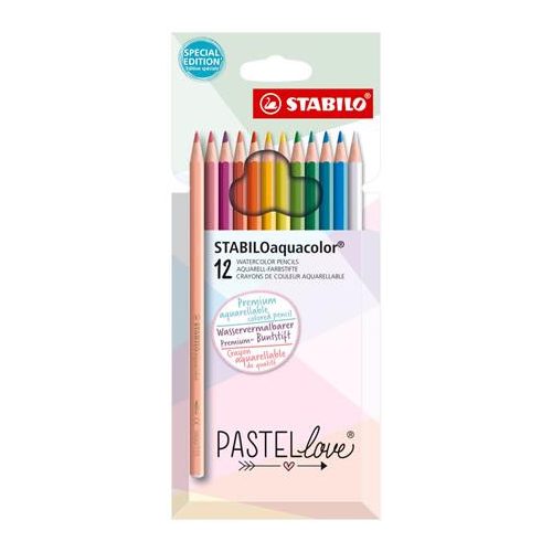 Akvarell ceruza készlet, STABILO "Aquacolor Pastellove", 12 különböző szín