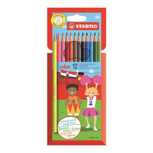 Színes ceruza készlet, hatszögletű, STABILO "Color", 12 különböző szín