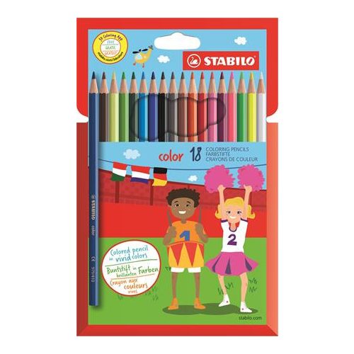 Színes ceruza készlet, hatszögletű, STABILO "Color", 18 különböző szín
