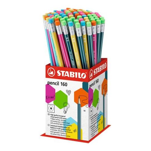 Grafitceruza radírral display, HB, hatszögletű, STABILO "Pencil 160"
